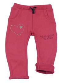 Tmavorůžové zateplené turecké tepláky s nápisy a srdíčkem S. Oliver