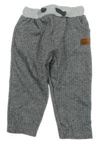 Tmavošedo-bílé vzorované úpletové kalhoty s nášivkou Smile