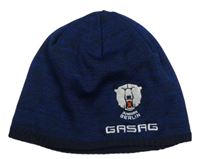 Safírovo-tmavomodrá melírovaná pletená čepice s medvědem