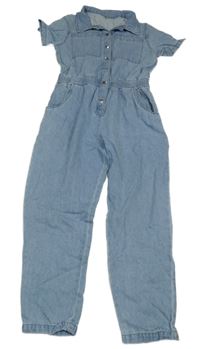 Světlemodrá šisovaná riflová kombinéza s límečkem St. Bernard