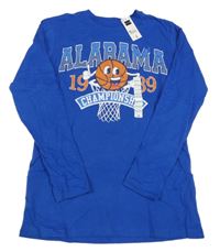 Nové - cobaltově modré triko s basketbalovým míčem a košem a číslem a nápisem St. Bernard