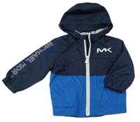 Tmavomodro-modrá šusťáková jarní bunda s logem a kapucí Michael Kors
