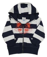 Tmavomodro-bílá pruhovaná propínací mikina s erbem a kapucí Topolino