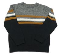 Černo-melírovaný svetr s pruhy Next