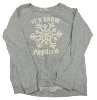 Šedá melírovaná mikina s vločkou a nápisy H&M