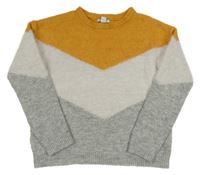 Hořčicovo-bílo-šedý melírovaný svetr PRIMARK