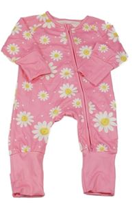 Růžový puntíkatý overal s kopretinami 