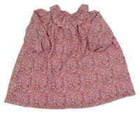 Růžové mačkané oversize šaty s kytičkami a límečkem St. Bernard