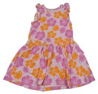 SVětlerůžové šaty s květy a lístečky a volánky PRIMARK