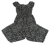 Černo-bílý kytičkovaný kalhotový overal New Look