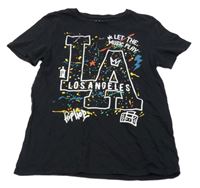 Černé tričko s písmenky a barevnými skvrnkami LH