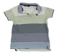 Bílo-tmavomodro-modro-olivové pruhované polo tričko s dinosaurem George