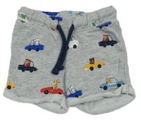 Šedé melírované teplákové kraťasy s auty a zvířátky H&M