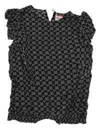 Černá vzorovaná halenka s volánky YIGGA