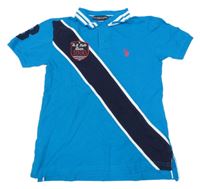 Modro-tmavomodré polo tričko s logem a číslem U.S. POLO ASSN.