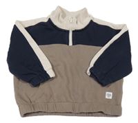 Hnědošedo-tmavomodro-smetanová oversize mikina s nášivkou H&M