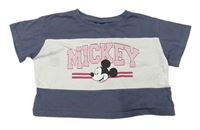 Modrošedo-bílé crop tričko s Mickeym zn. Primark