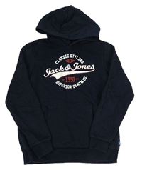 Tmavomodrá mikina s nápisem a kapucí Jack & Jones