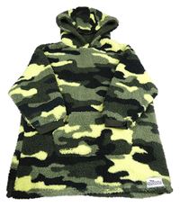 Khaki-černo-žlutá army huňatá mikina s kapucí Primark