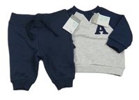 Nové - 2set - Světlešedo-tmavomodrá mikina s písmenem + tepláky Primark