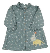 Modrošedé květované manšestrové propínací šaty s lvem Next