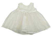 Bílé třpytivé šaty s žebrováním a tylovou sukní