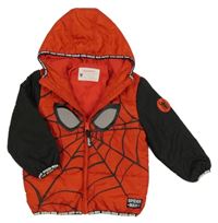 Červeno-černá šusťáková zateplená bunda se Spidermanem a kapucí Nutmeg
