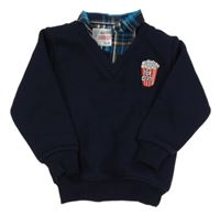 Tmavomodrá mikina s popcornem a košilovým límcem