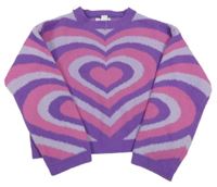 Fialovo-růžový crop svetr se srdíčky Primark