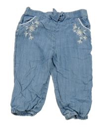 Modré lehké podšité rifle s výšivkami květů M&Co.