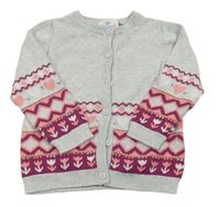 Šedý melírovaný propínací svetr se vzorem Topomini