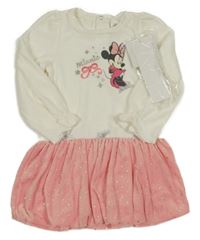 Nové - Smetanovo-růžové sametové šaty s Minnie Disney