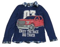 Tmavomodré triko s autem a košilí Kids