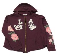 Vínová propínací mikina s nápisem a kapucí H&M