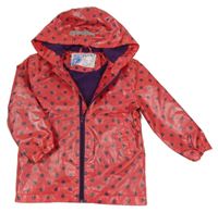 Červená puntíkatá nepromokavá lehce zateplená bunda s kapucí Pocopiano