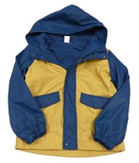 Okrovo-tmavomodrá nepromokavá lehce zateplená bunda s kapucí Little Kids