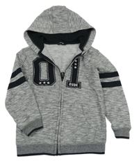 Šedá melírovaná propínací mikina s číslem a kapucí George