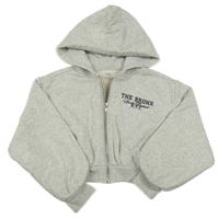 Šedá melírovaná propínací crop mikina s nápisem a kapucí M&S