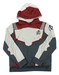 Tmavošedo-světlešedo-vínová mikina s písmenem a kapucí