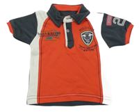 Červeno-bílo-antracitové polo tričko s nápisem a výšivkou