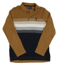 Hnědo-tmavomodro-bílé polo triko s pruhy Next