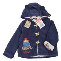 Nové - Tmavomodrá manšestrová podšitá bunda s Paddingtonem a kapucí