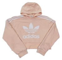 Světlerůžová crop mikina s logem a kapucí Adidas