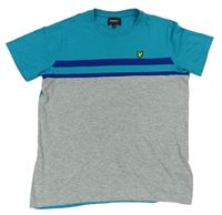 Šedo-tyrkyové tričko s nášivkou Lyle&Scott