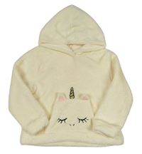 Smetanová plyšová mikina s jednorožcem a kapucí H&M