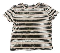 Světlerůžovo-černé pruhované žebrované crop tričko H&M
