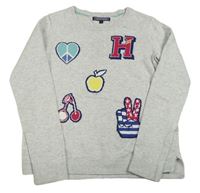 Šedý lehký svetr s obrázky zn. Tommy Hilfiger