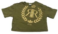 Khaki crop tričko se zlatým potiskem River Island