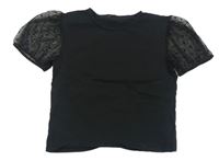 Černé crop tričko s tylovými rukávy Primark