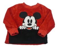 Červeno-černá chlupatá mikina s Mickeym Disney